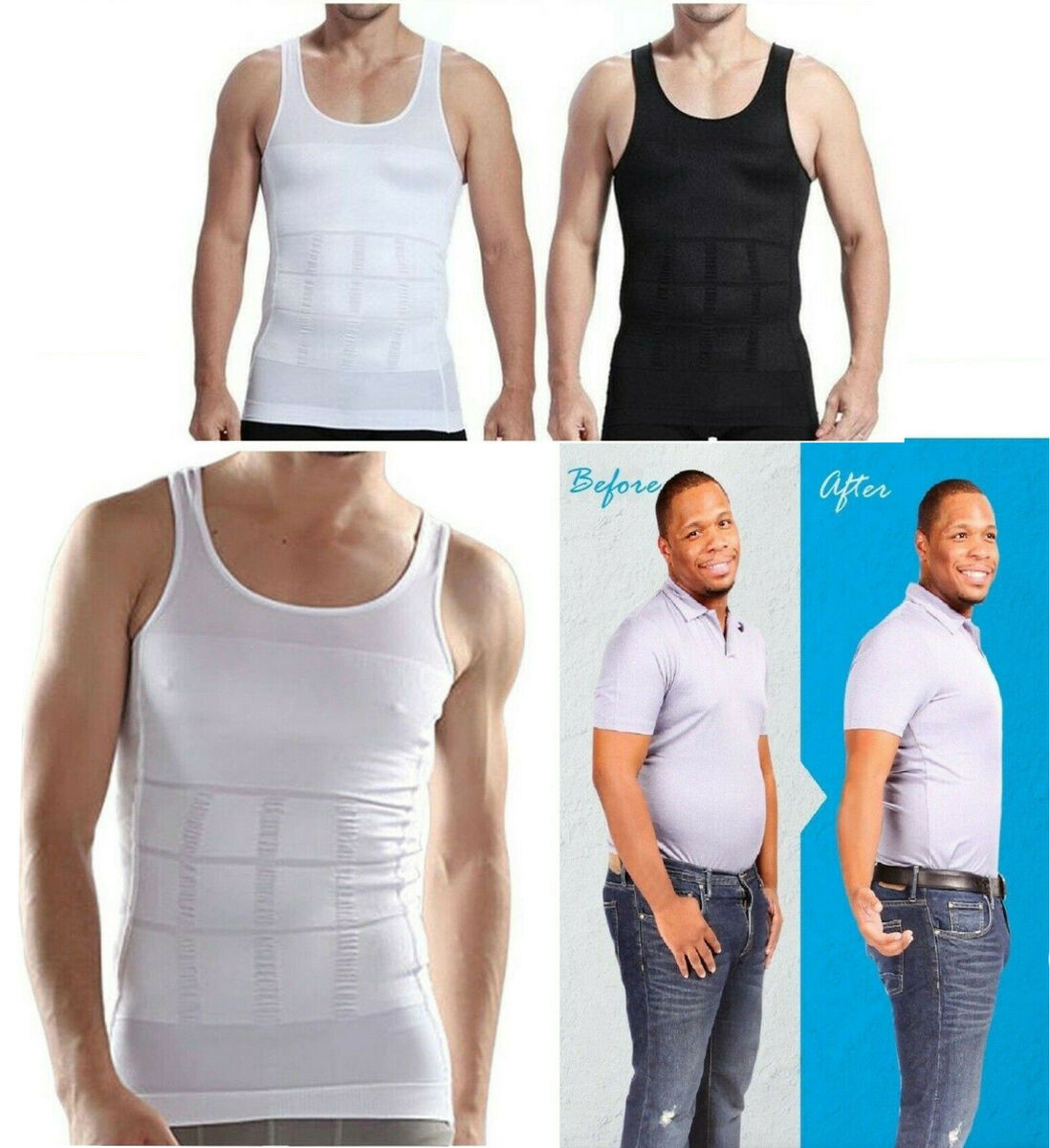  Men’s Slim N Lift Body Shaper Underwear Vest in black, designed for slimming, shaping, and posture support.
