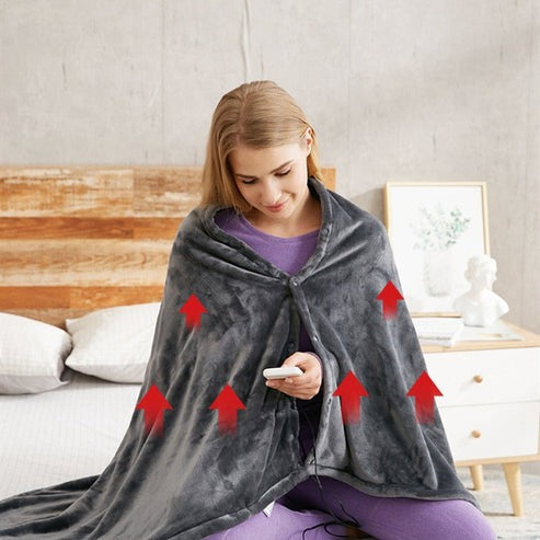 Electric heated plush blanket providing soft, cozy warmth with adjustable heat settings.
