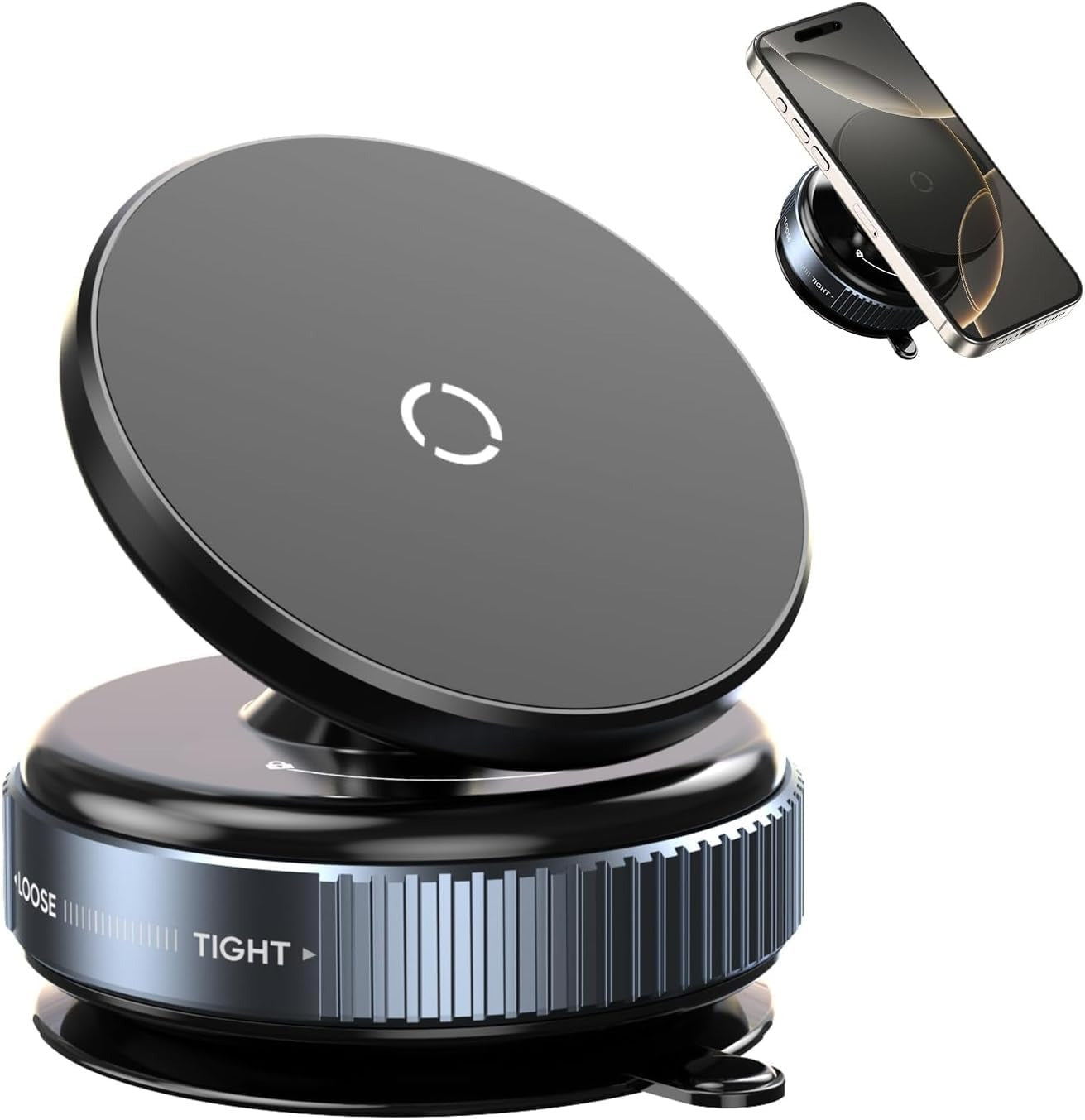 * *Magnetic vacuum car phone holder with a strong suction base and rotating mount for secure in-car phone use.*
