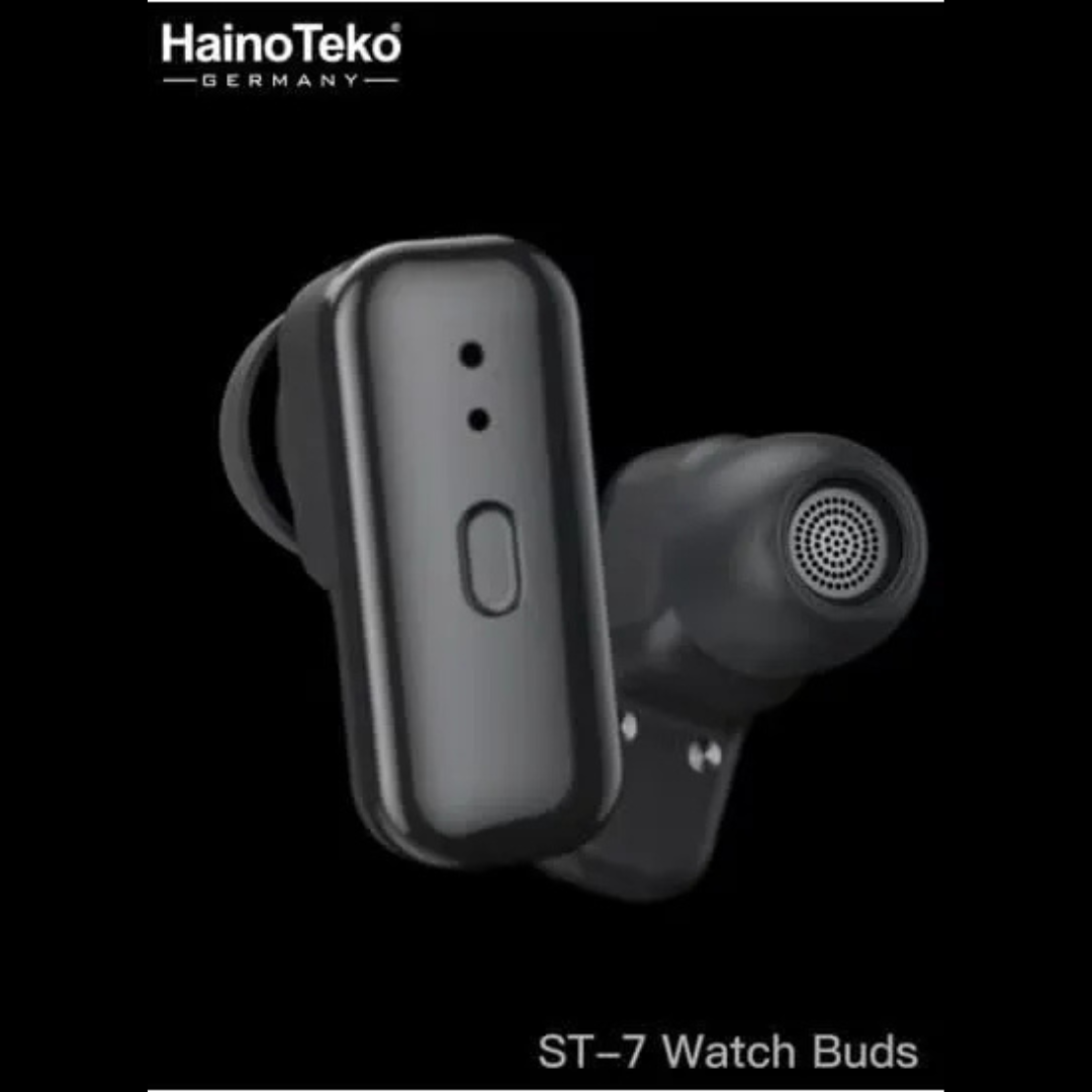 **“PowerBand ST7 Haino Teko 2-in-1 Smartwatch with built-in wireless earbuds and fitness tracking.”**